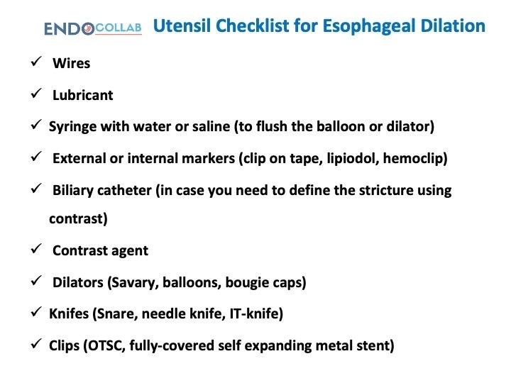 Utensil Checklist For Esophageal Dilation